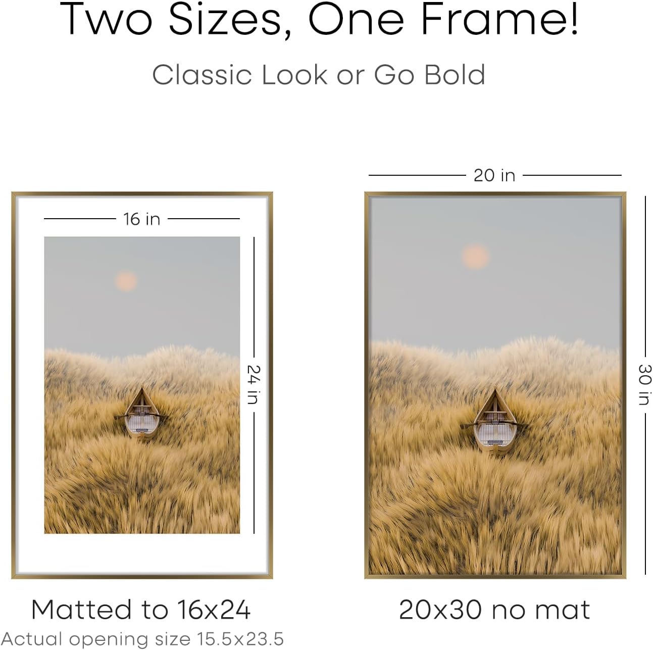 Homeforia 20x30 Picture Frame Bronze, High End Metal 20 x 30 Large Poster Frames with Mat 16 by 24 for Photo, 20x30 Brass Frame Matted to 16x24, 30x20 Hanging Frame, Tempered Glass, Wall Kit, Set of 3