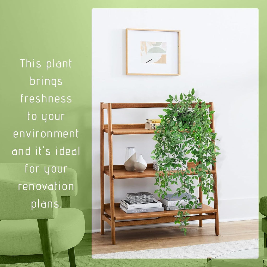 Fake Hanging Plant with Pot Small Artificial Potted Vine Plants 28.7-in Long Faux drooping Foliage Plants for Shelf Home Office Indoor Outdoor Garden Greenery Decor (Black Pot)