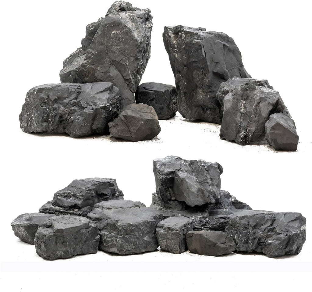 Unocho Aquarium Rocks 10lb Fish Tank Stones Black Rocks for Aquarium Aquascaping Fish Tank Decoration Reptile Basking Platforms Paludarium Bonsai Vivariums(3"-7"-7pcs)