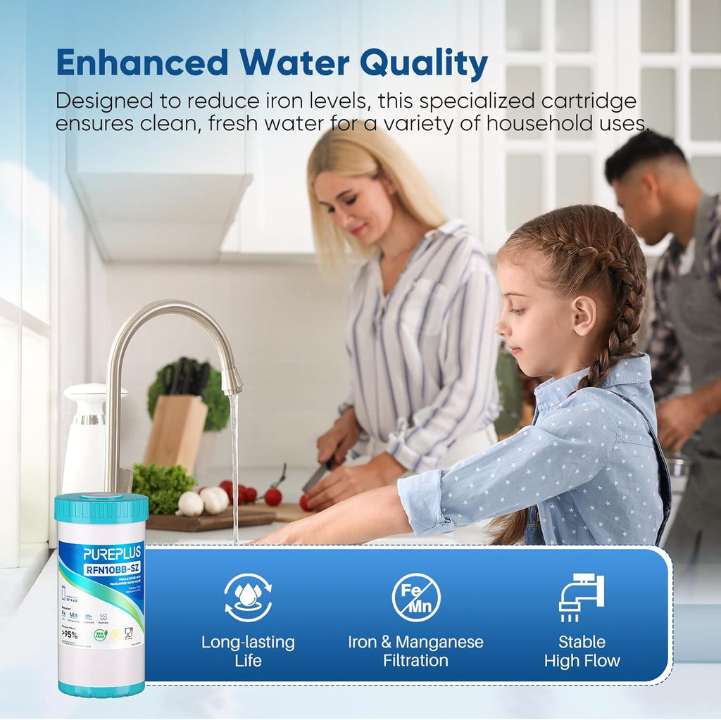 PUREPLUS 10" x 4.5" RFN10BB-SZ Whole House Iron & Manganese Reduce Water Filter Replacement Cartridge, 1 Pack