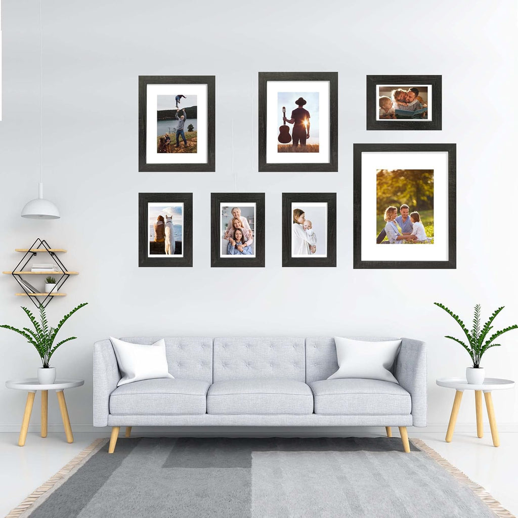 4x6 Picture Frame Set of 4, Made of Real Glass and Rustic Black Wooden Frame, 4 by 6 Photo for Wall or Tabletop - Display Picture 3.5x5 with Mat or 4x6 Without Mat