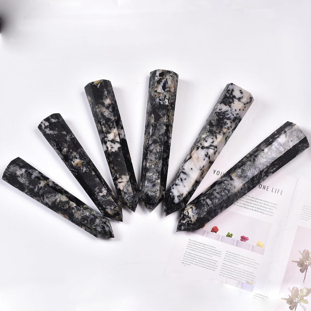 JIC Gem Extra Large Black and White Tourmaline Crystal Obelisk Tower Wand 6 Faceted Healing Crystal Quartz Wand Point Home&Desktop Decoration 3.5-4.0 Lbs