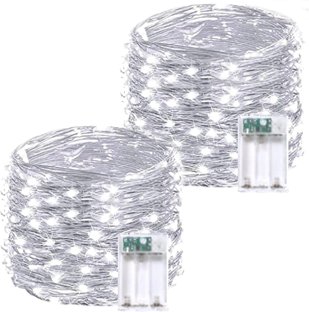 2 Pack 60 LED Christmas Fairy Lights Battery Operated with Timer, 20FT Waterproof Twinkle Lights Indoor Outdoor, String Lights for Bedroom, Wedding, DIY, Centerpiece, Christmas Decorations(Cool White)