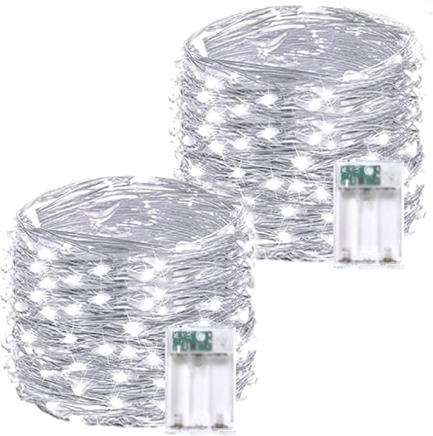 2 Pack 60 LED Christmas Fairy Lights Battery Operated with Timer, 20FT Waterproof Twinkle Lights Indoor Outdoor, String Lights for Bedroom, Wedding, DIY, Centerpiece, Christmas Decorations(Cool White)