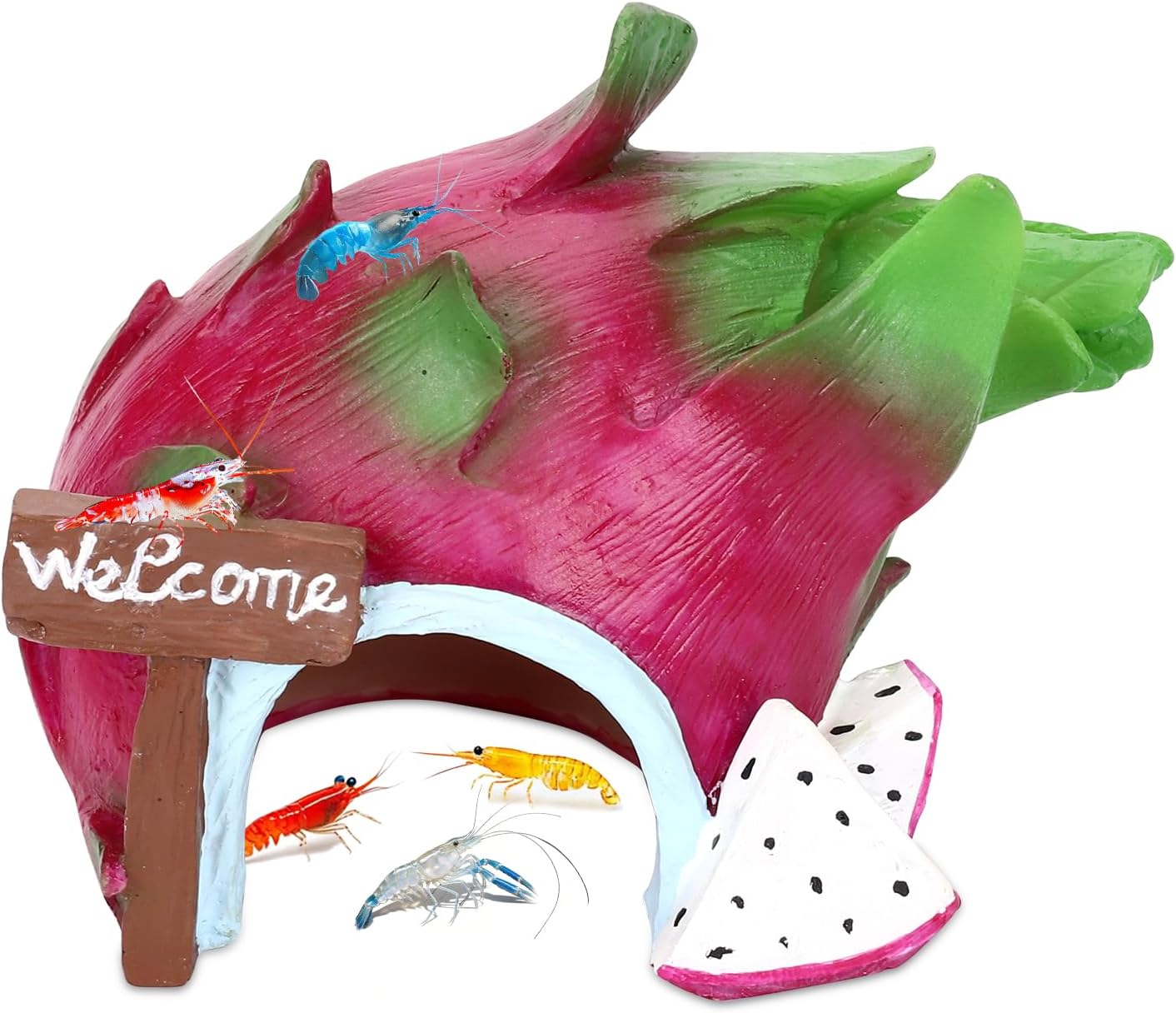 Dragonfruit Aquarium Decoration Resin-Exotic Fruit Fish Tank Ornament with Hollow Interior for Hiding-Approx. 5.5" L x 3.5" W x 4.1" H(Dragonfruit)