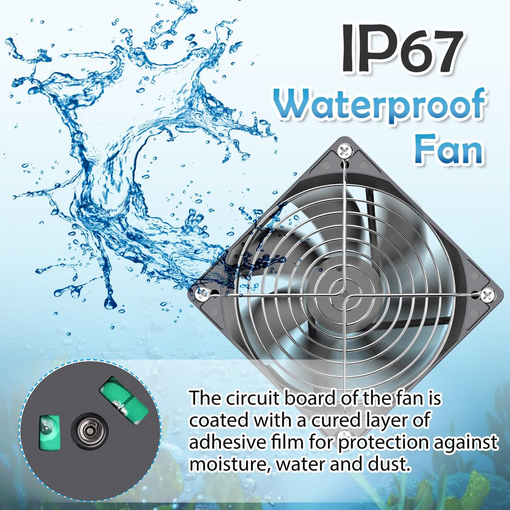 GDSTIME 120mm Waterproof Fan with Speed Controller, IP67 12V Computer Fan with AC Plug, 110V 120V 220V AC Powered Ventilation Exhaust Fans for Receiver Terrarium Biltong Box Grow Tent Cabinet Cooling