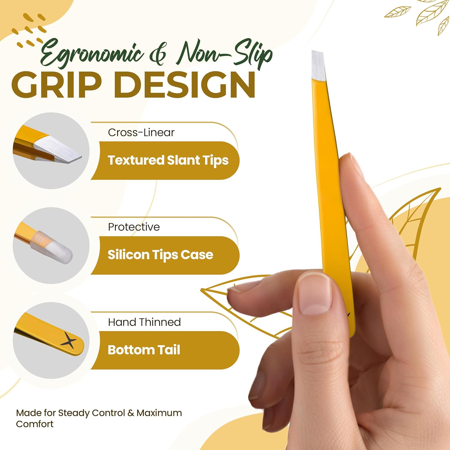 Professional Slant Tip Eyebrow Tweezers for Women & Men – Precision Hair Removal Tool – Stainless Steel Tweezers for Eyebrow Shaping, Facial Hair, Ingrown Hair & Splinter Removal (Golden Glow)