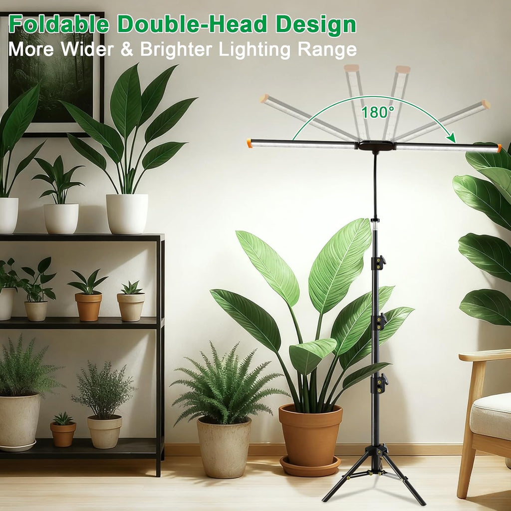 YEOLEH Floor Lamp Grow Light for Large Tall Plants Indoor, 6000K White Full Spectrum Plant Growing Light with Red Blue LED, Foldable Light Strip, Dimmable & Timer Function, Height 17-62‘’