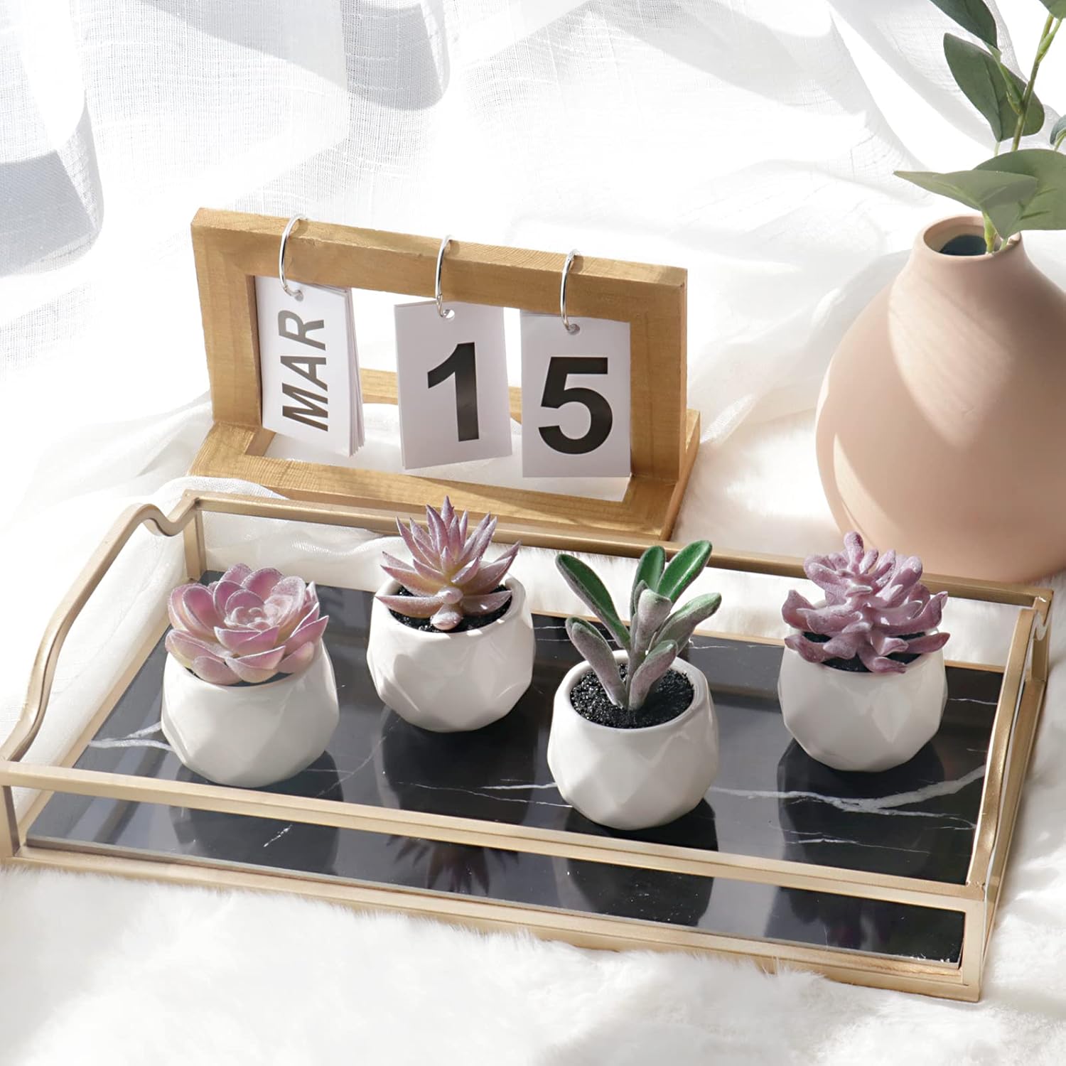 Tiita Purple Artificial Faux Succulents in Pots, Mini Purple Fake Plants for Women Desk, Small Realistic Faux Succulents for Home Office Accessories Window Sill Bathroom Bedroom 4 Set