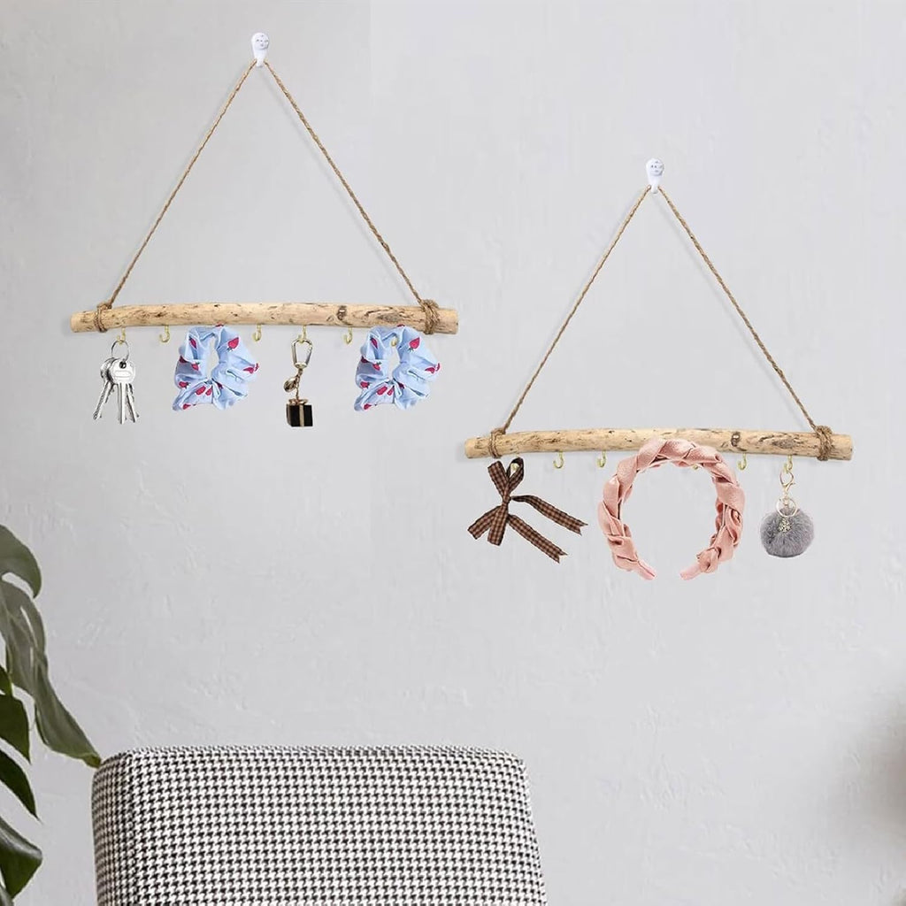 2 Pcs Decorative Floating Wall Shelves Coat Hooks Driftwood Branch Hook Branch Hanger Rack for Keys Hats Entryway