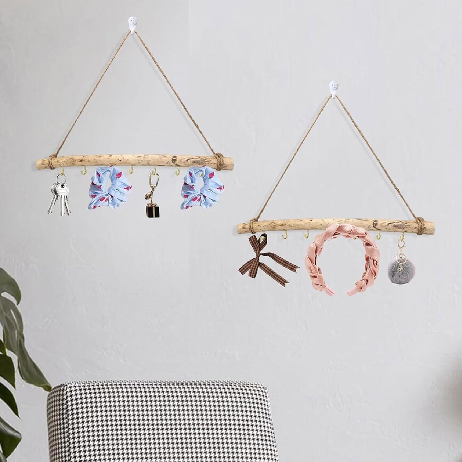 2 Pcs Decorative Floating Wall Shelves Coat Hooks Driftwood Branch Hook Branch Hanger Rack for Keys Hats Entryway