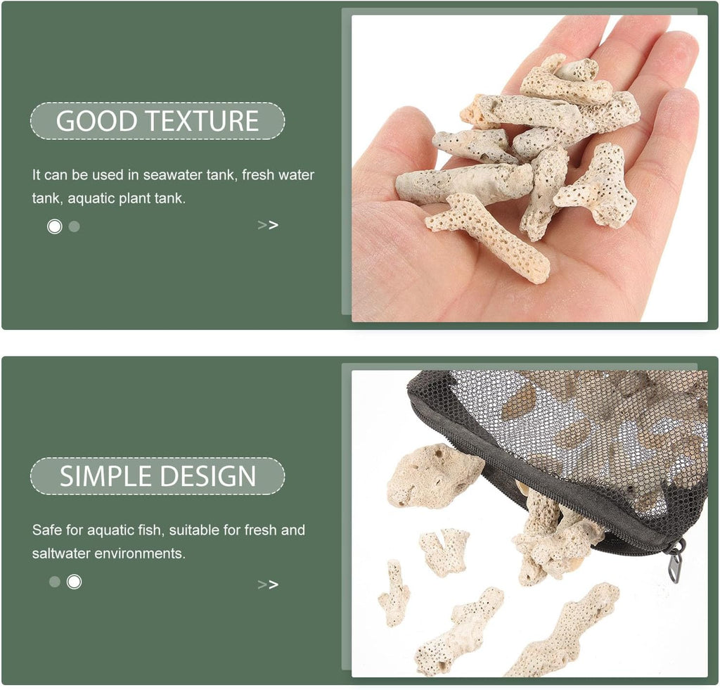 Toyvian Crushed Coral Fish Tank Aquarium Filter Media with Mesh Bag, Reusable Pond Filtration Media, Natural Coral Aquarium Substrate, Beige, 500g