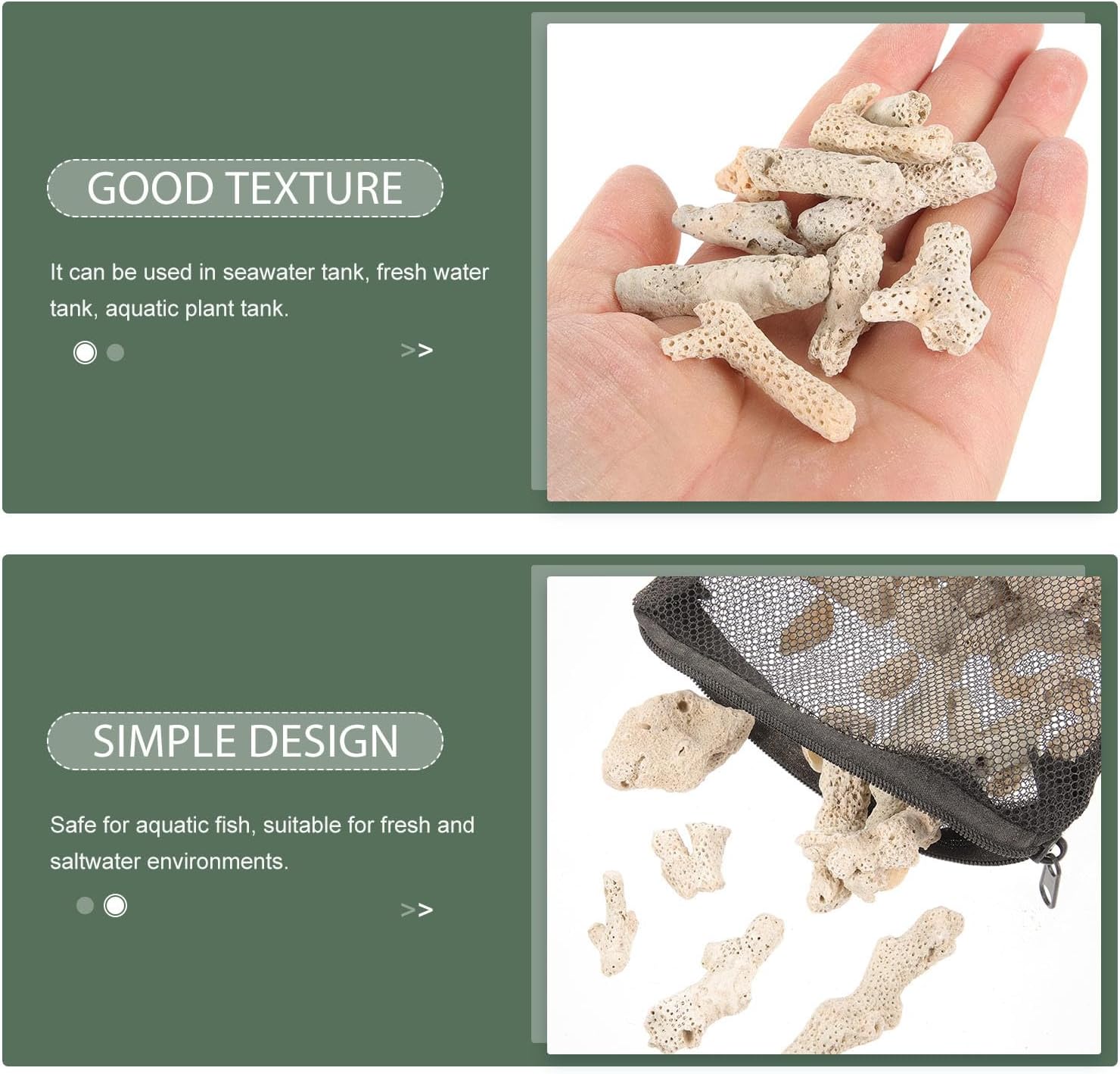 Toyvian Crushed Coral Fish Tank Aquarium Filter Media with Mesh Bag, Reusable Pond Filtration Media, Natural Coral Aquarium Substrate, Beige, 500g