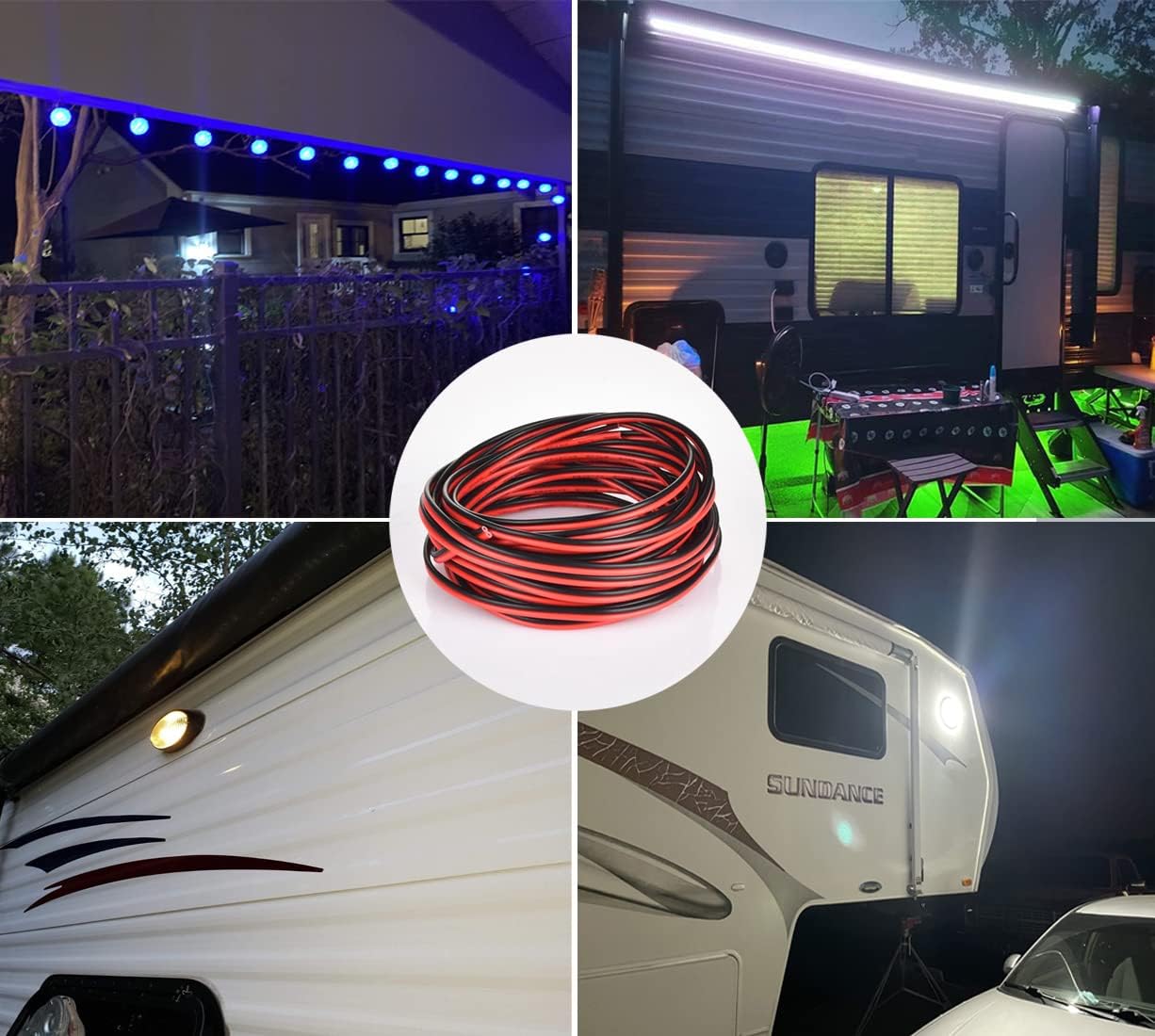 RV Light Extension Cable Wire Cord for Led Interior Light Bar Strip Lights, 66ft 22awg Wires for RV Camper Motorhome Travel Trailer Cargo Van Cabinet Ceiling Dome Awning Porch underglow Light