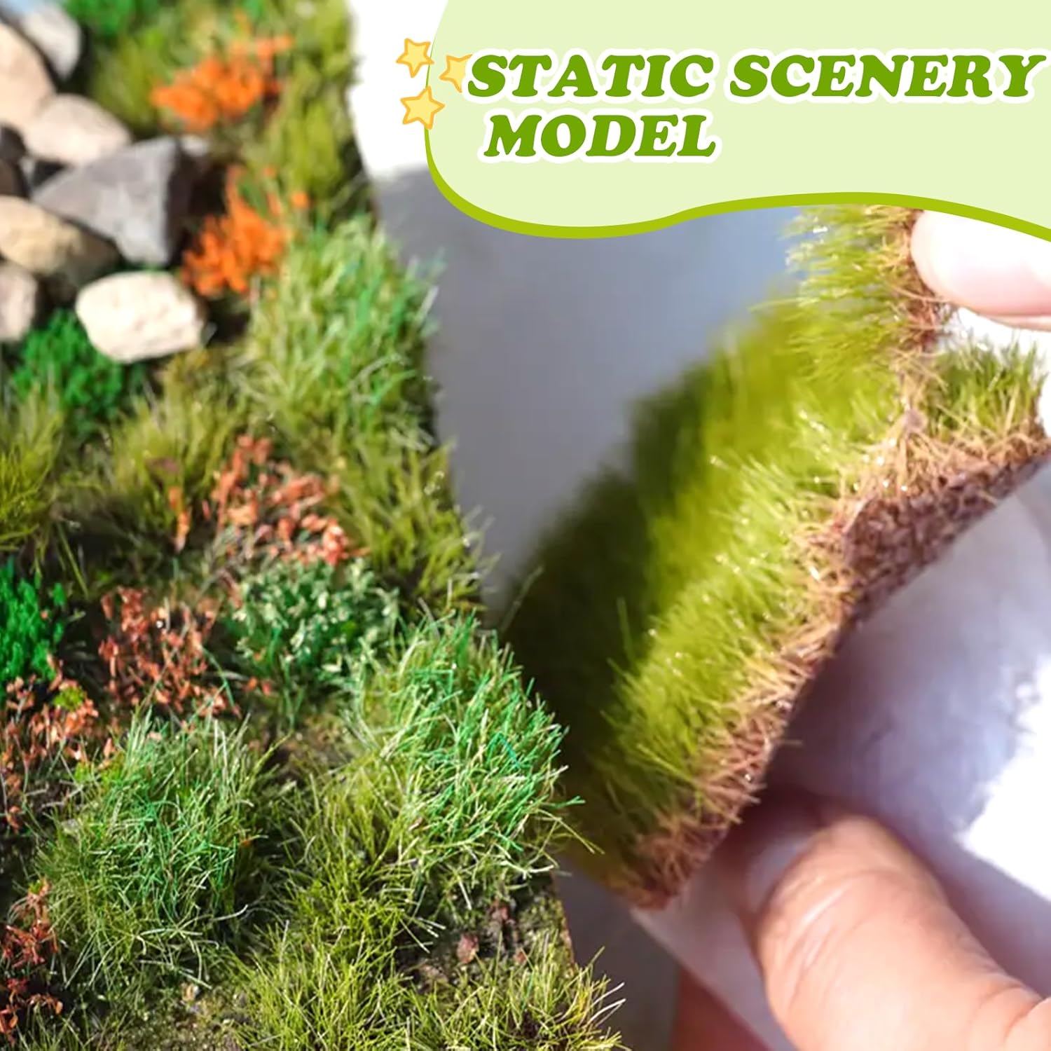 Warmtree Hand Torn Model Grass Tufts for Miniature Scenery Applicable for N & HO Scale for Train Layouts, Diorama Supplies, and Architectural Models(Light Green)