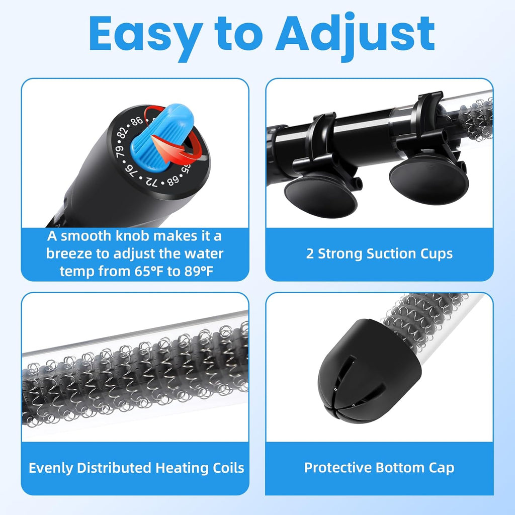 AQUANEAT Aquarium Heater, 25W Fish Tank Heater, Adjustable Submersible Water Thermostat with Digital Thermometer
