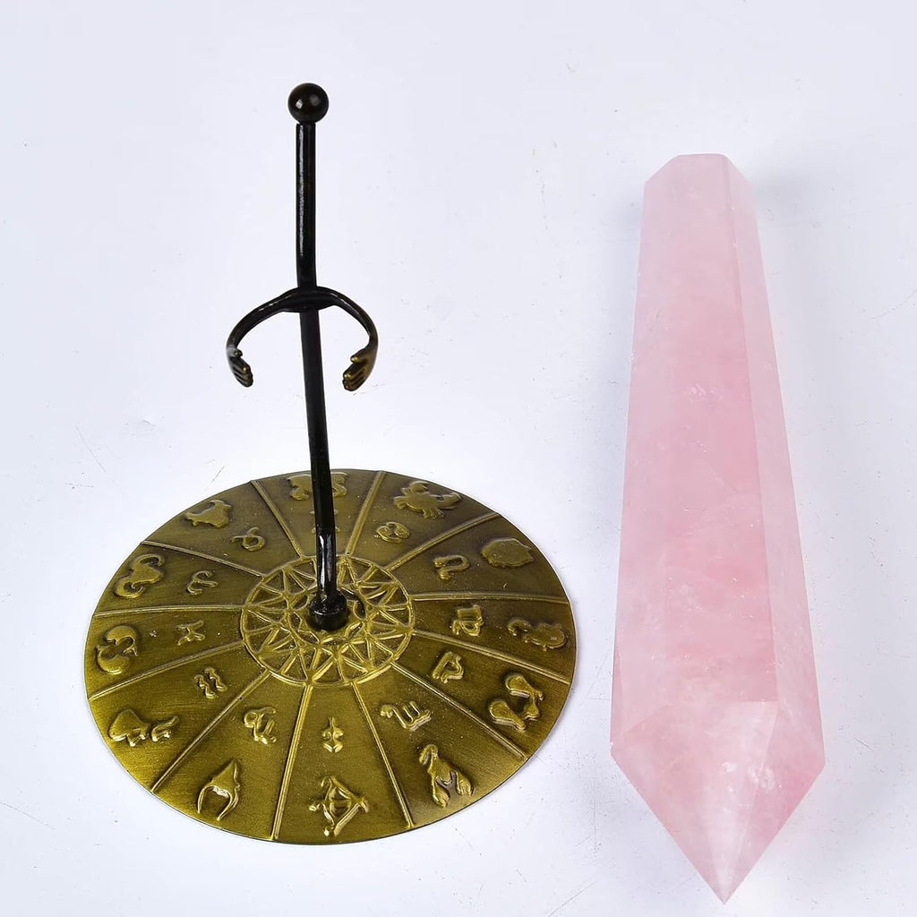 Rose Quartz Wand Point Long Healing Crystal Scepter Decorative Stone Reiki Meditation with Display Stand Home Office Decor 0.4-0.6LBS
