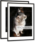 RICHFOCUS Aluminum Picture Frame - 18x24 Black Metal Frame with Mat for 16x20 Photo, Floating Frame with Tempered Glass - Poster Frame Wall Hook Included for Gallery Wall, Set of 2
