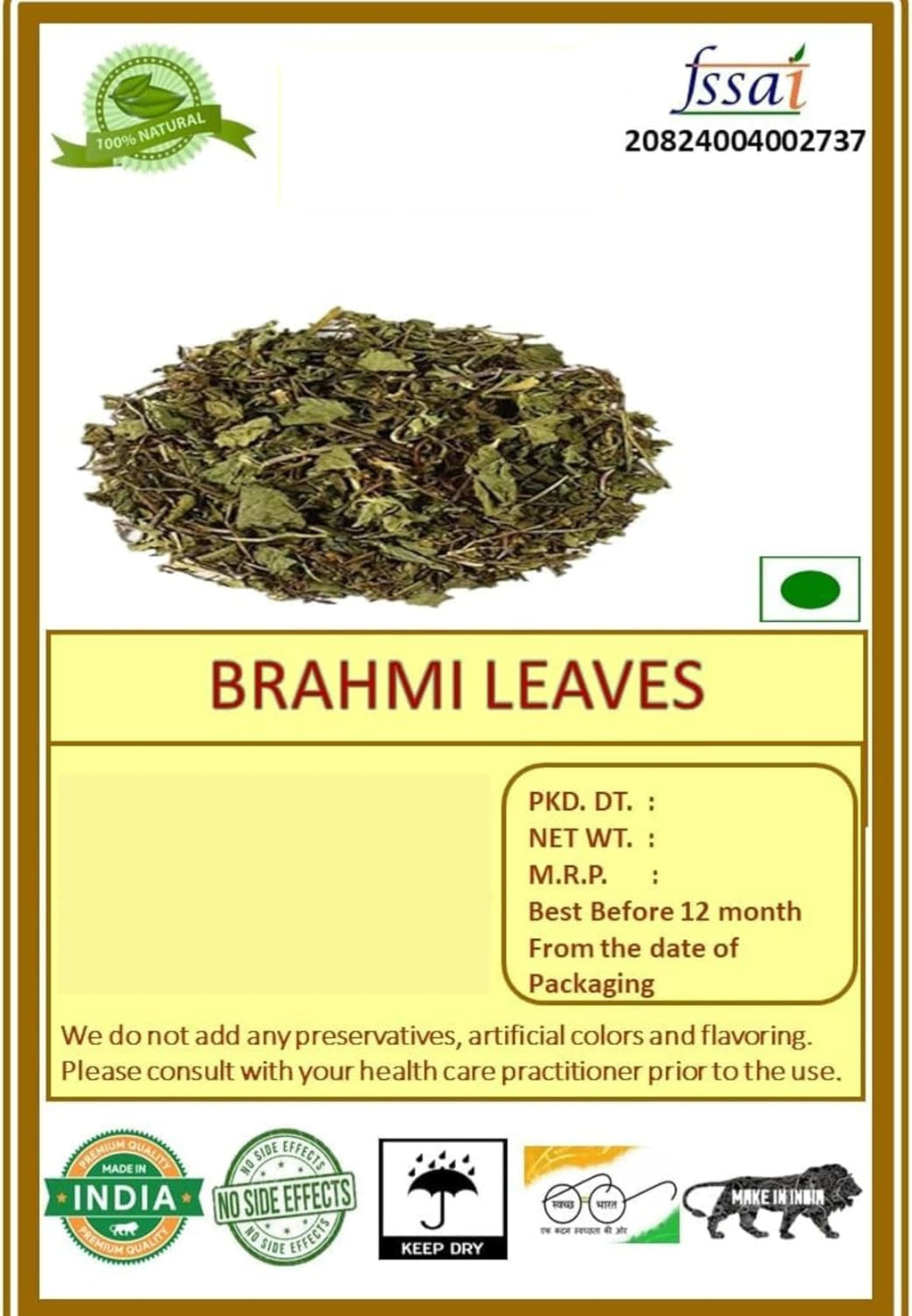 100% Pure & Fresh Bacopa monnieri Leaf - 8.81Ounce | 250Gram - Dried Brahmi Leaves