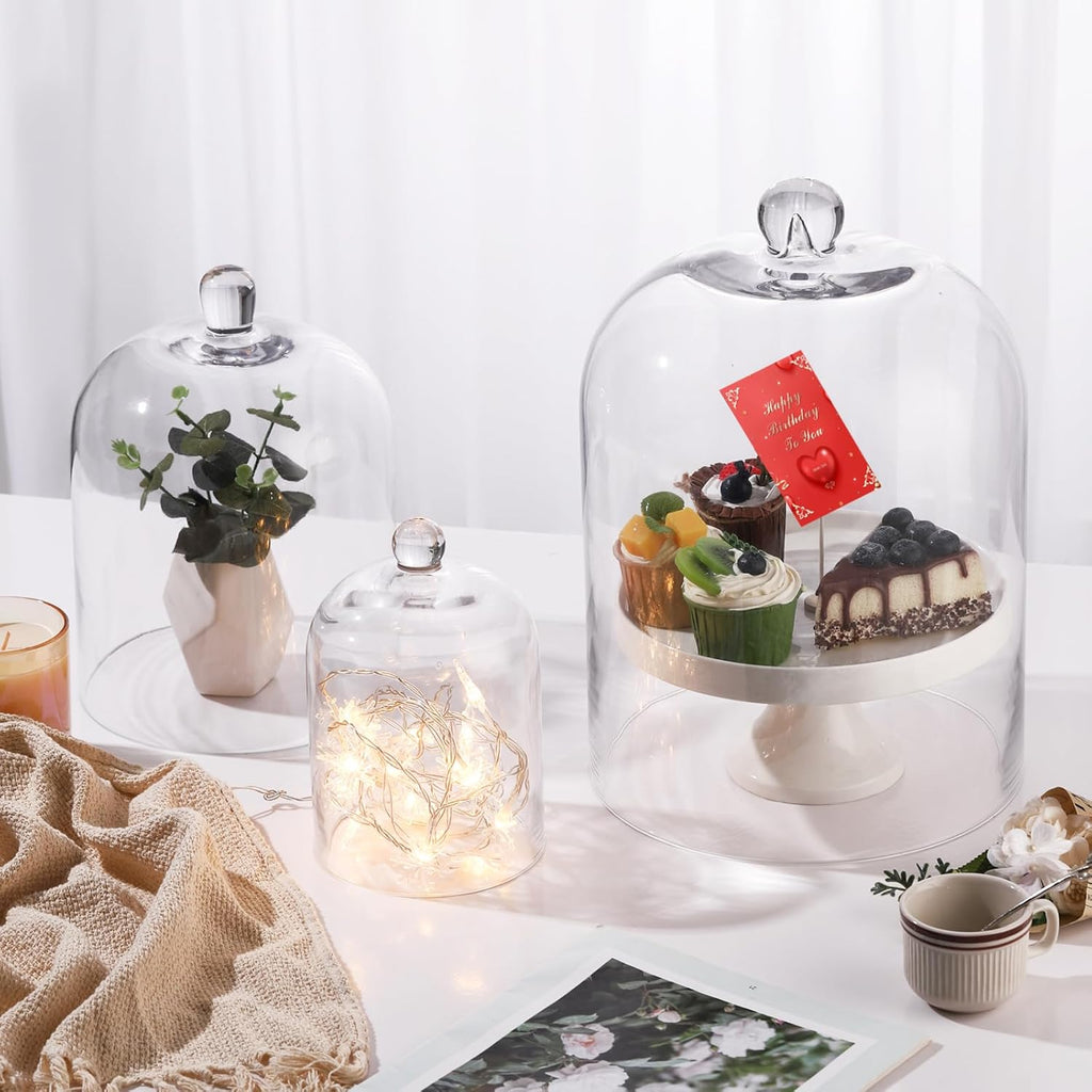 10" Tall Large Handmade Sturdy Glass Cloche, Dia 7.3" H 10.6", For Terrarium, Plants, Trinkets, Cakes, Figurines, LED Light String, Candle. Cloche Glass Dome, Bell Jar Display Case (1, 7.5 * 10.6")