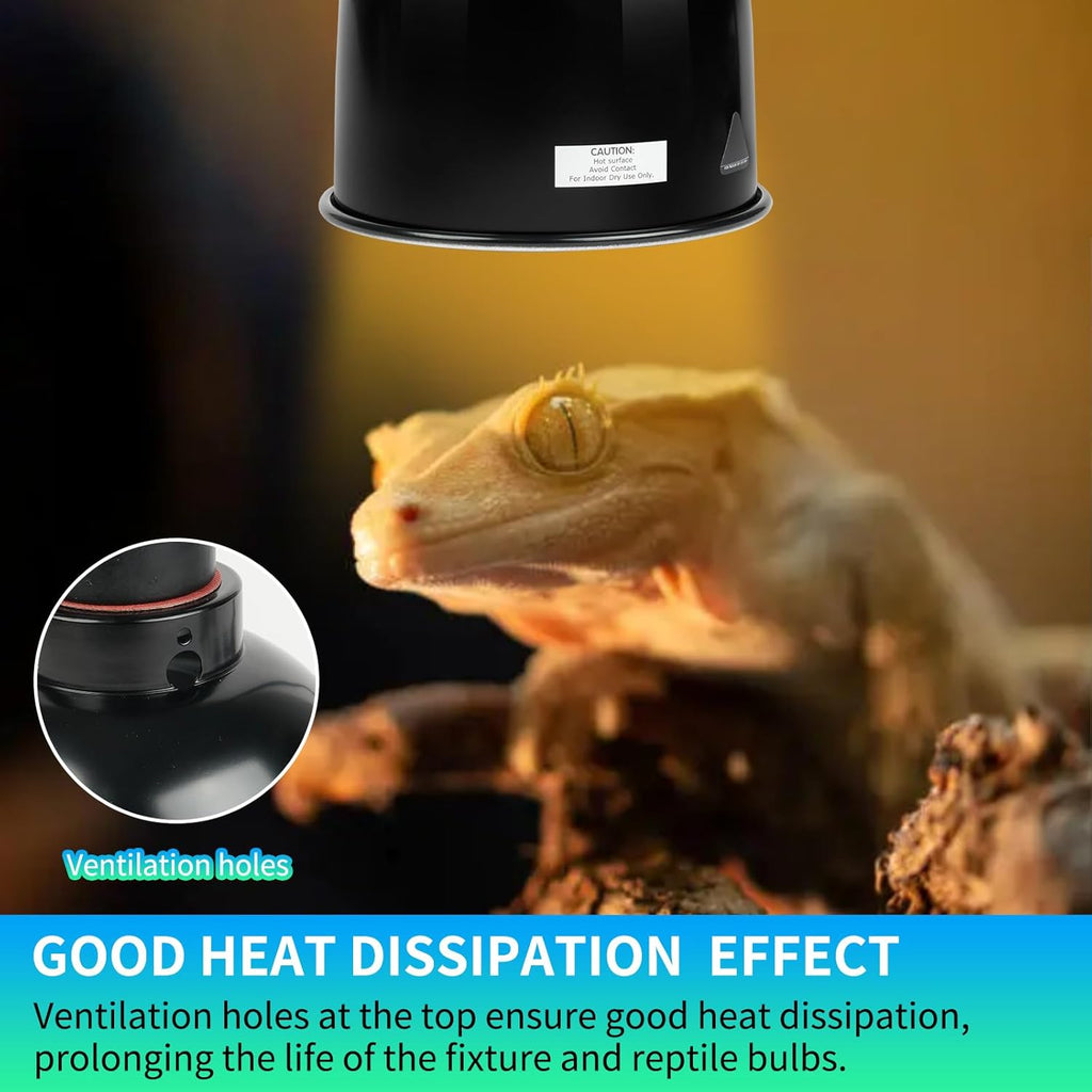 LUCKY HERP Reptile Light Fixture with Dimming Thermostat & Timer, Aluminum 5.5inch Deep Dome Reptile Lamp Fixture, Heat Lamp Fixture for UVB Bulb Basking Heat Bulb, Max 100W