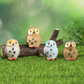 4pcs Mini Resin Owls and 1pcs Branch, Miniature Owl Figurines for Fairy Garden Accessories, Plant Pot, Bonsai Craft Decor, Cake Topper, DIY Home Micro Landscape Ornaments