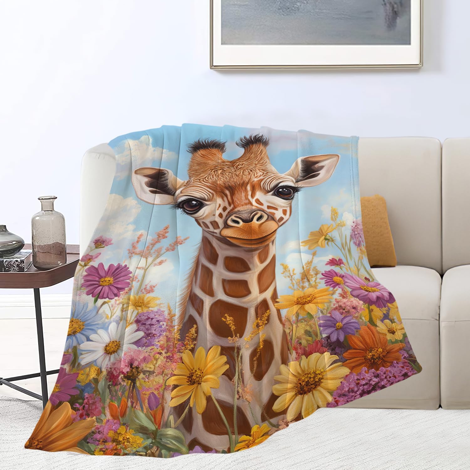 Giraffe Throw Blanket Giraffe Stuff Gifts for Kids Girls Boys Adults Women Man Soft Cozy Warm Plush Fluffy Fuzzy Fleece Blanket Decor 50''X60''