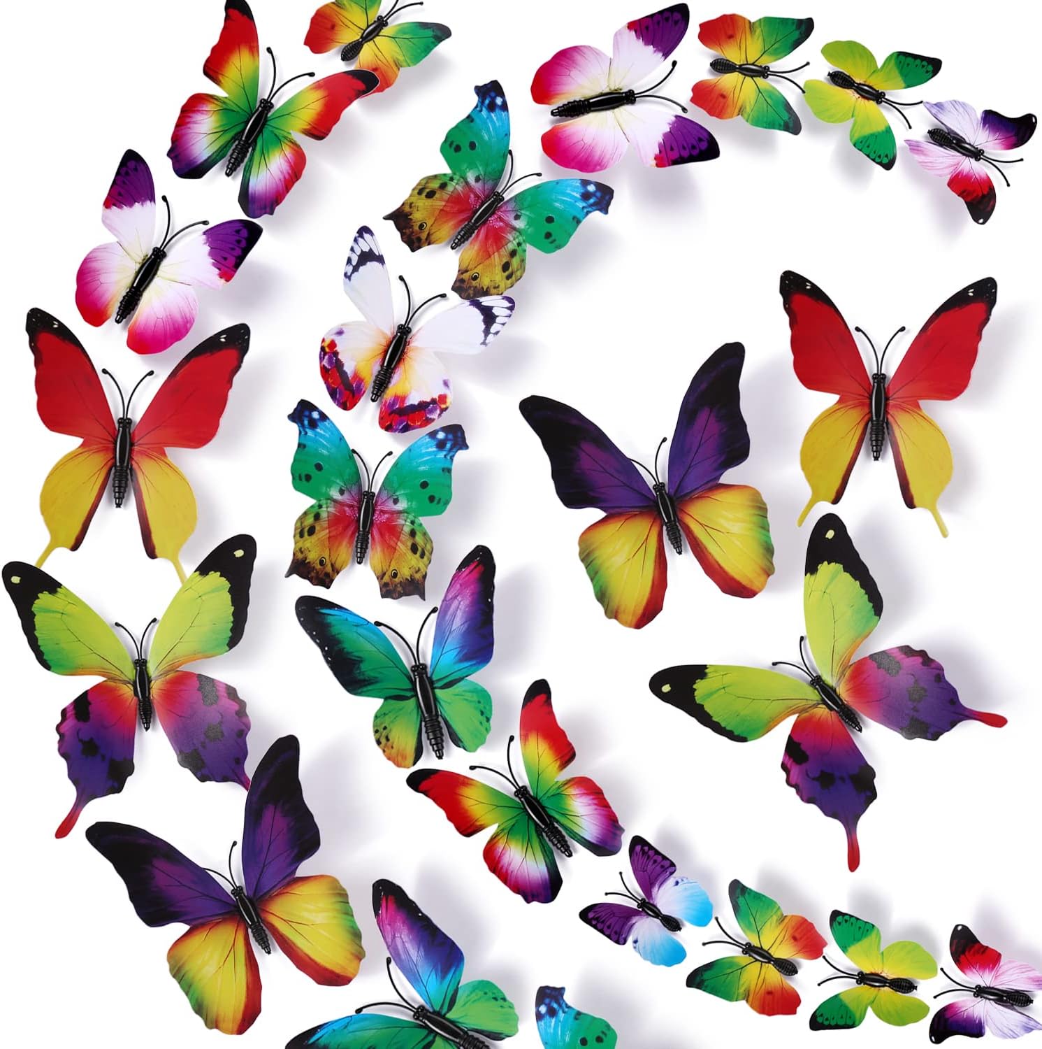 LiveGallery 72 PCS 6 Colors Removable 3D DIY Beautiful Butterfly Wall Decals Colorful Butterflies Art Decor Wall Stickers Murals for Kids Baby Boy Girls Bedroom Classroom Offices (Rainbow)