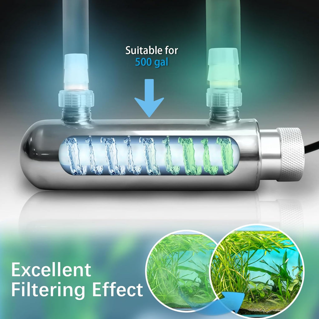 UV Pond Water Clarifier for 20-300 Gallon, UV Sterilizer for Swimming Pool, Spa, Large Fish Tank, Cold Plunge, 12MM/16MM/20MM/Pipe Diameter Available Ultraviolet Clarifier for Green Water