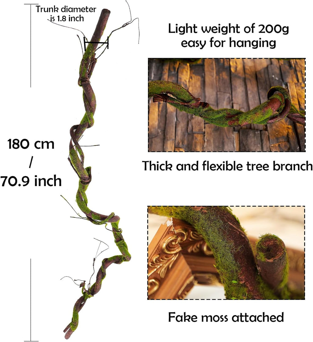 180cm/70.9inch Bendable Realistic Artificial Tree Branches Vines Wall Garden Hanging Plants Fake Rattan Twigs Trunk Cane for Room Wedding Home Habitat Front Door Halloween Wrap Decoration