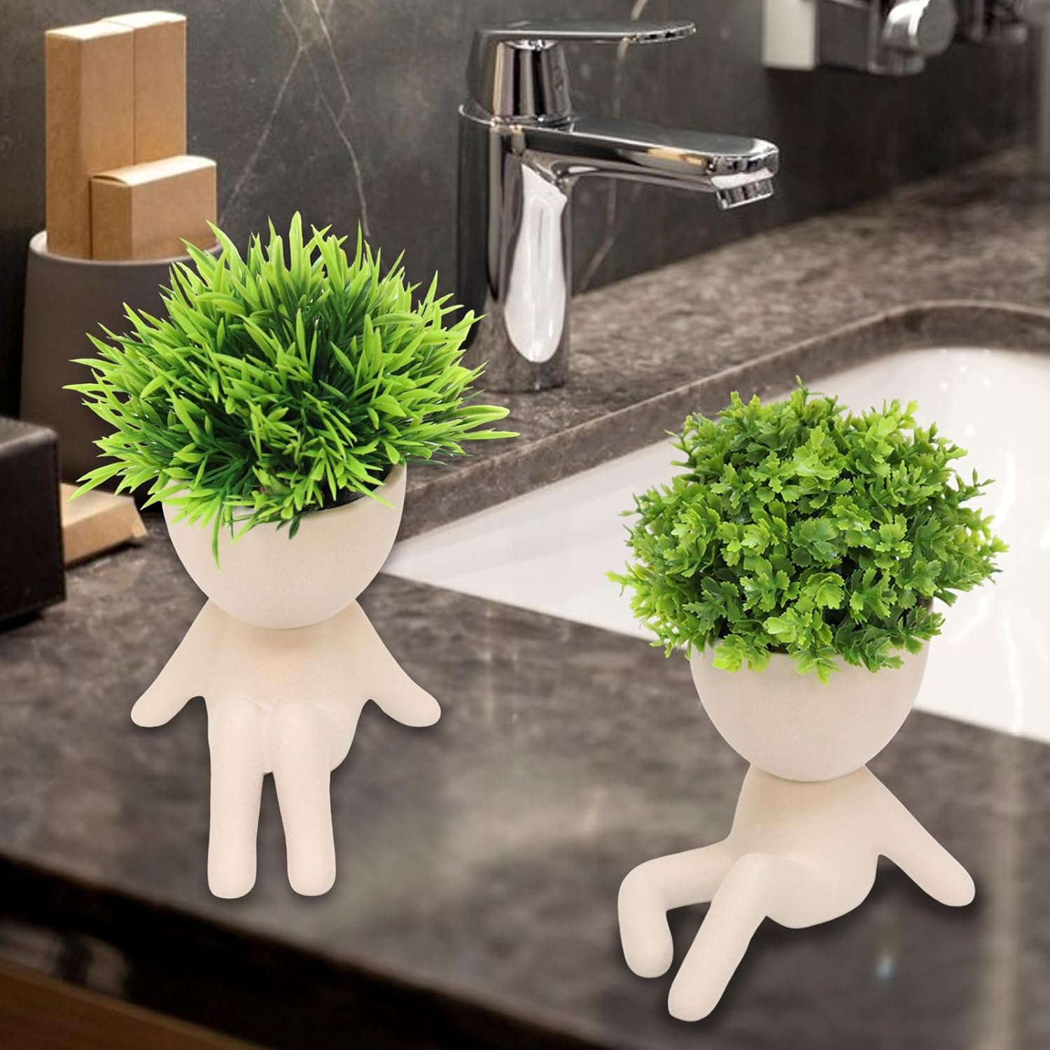 MAKHOT 4pcs Fake Succulents for Office Decorations, Artificial Succulents Plants for Work Desk, Faux Mini Plants Home Decor - Small Plant for Office Women Cubicle Decoration(Cream Color)