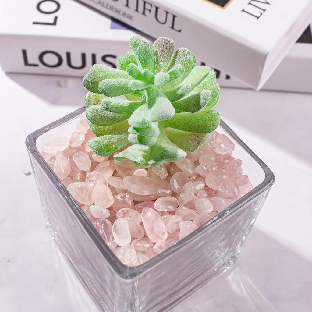 3 Lb Rosy Pink Stones Aquarium Gravel Rocks, Tumbled Chips Crushed Crystal Quartz Healing Stones for Garden|Vase Filler|Fish Turtle Tank Decorations