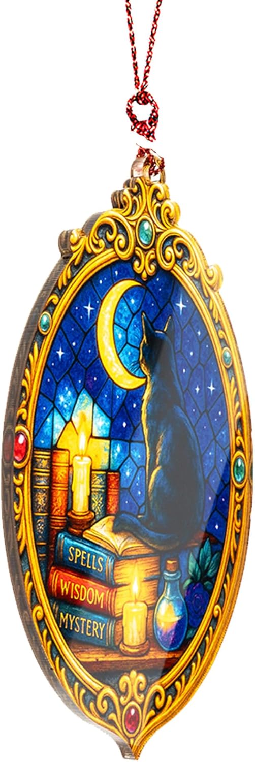 Black Cat Ornament – Witch Decor Ornament – Mystical Cat Gift – Gothic Witchcraft Card – Halloween Christmas Ornament – Suncatcher Effect Window – White Elephant Gifts - Xmas Tree Funny Decoration