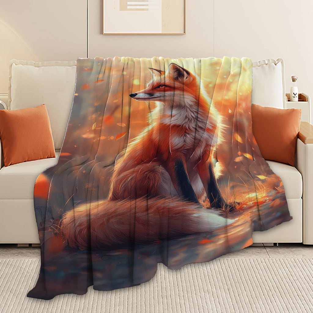 Fox Blanket Orange Fox Throw Blanket Fox Gifts for Girls Women Kids Boys Adults Men Super Soft Cozy Plush Fluffy Fuzzy Fleece Blanket Home Decor 50''X60''