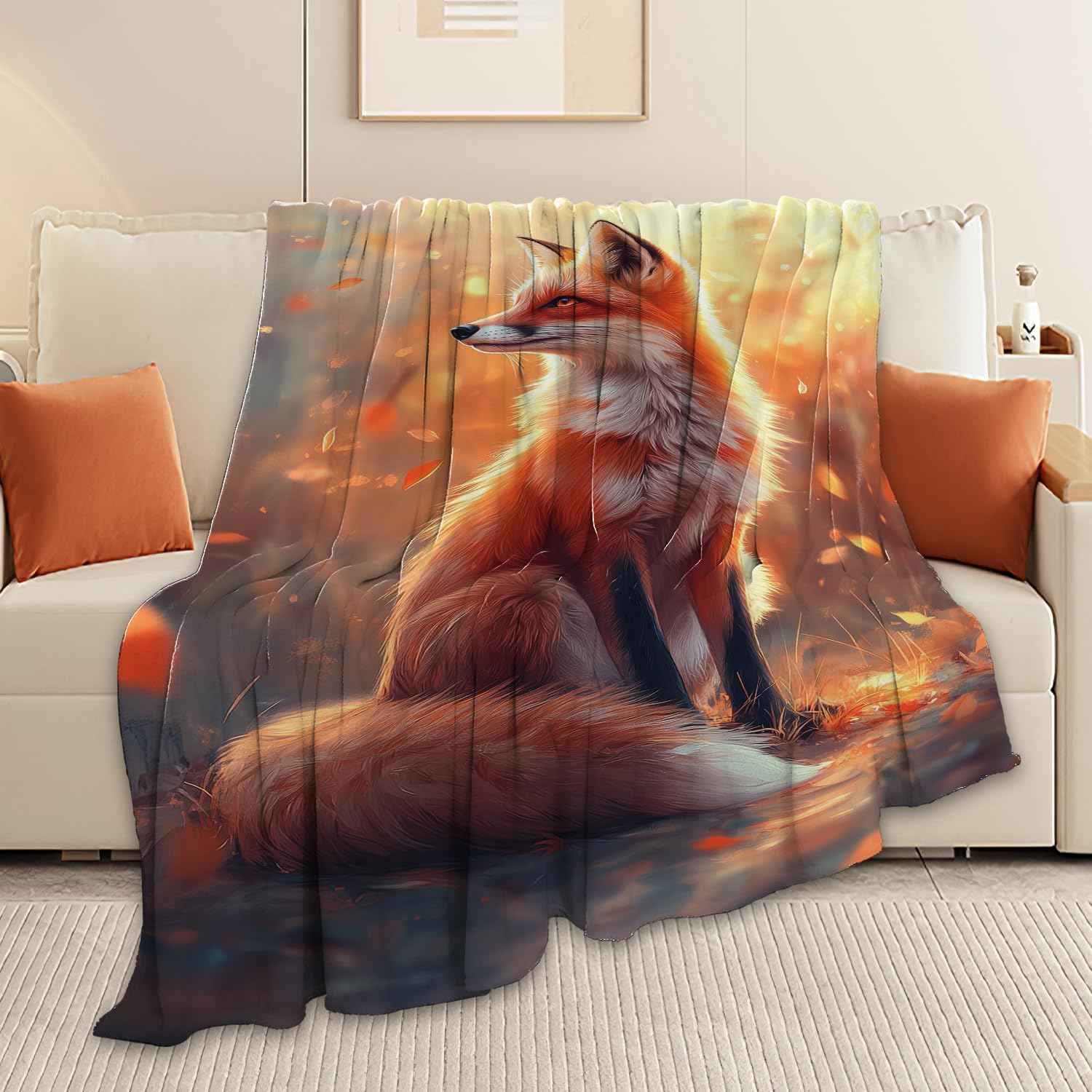 Fox Blanket Orange Fox Throw Blanket Fox Gifts for Girls Women Kids Boys Adults Men Super Soft Cozy Plush Fluffy Fuzzy Fleece Blanket Home Decor 60''X80''