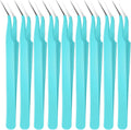 Honoson 9 Pieces Curved Pointed Craft Tweezers Stainless Steel Precision Tweezer with Protective Cover for Rhinestones Dried Flowers Craft Stickers Eyelash Extension Jewelry Making(Blue)