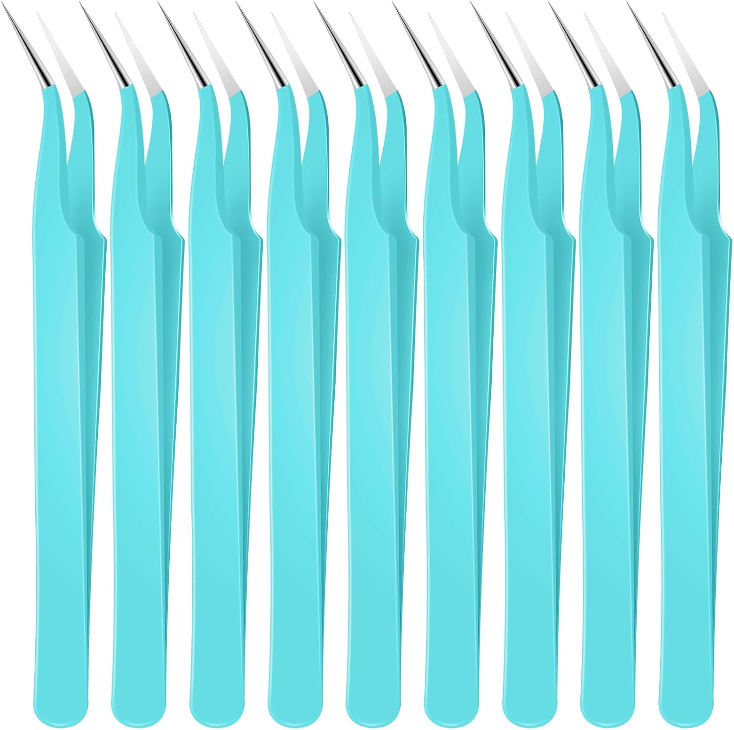Honoson 9 Pieces Curved Pointed Craft Tweezers Stainless Steel Precision Tweezer with Protective Cover for Rhinestones Dried Flowers Craft Stickers Eyelash Extension Jewelry Making(Blue)