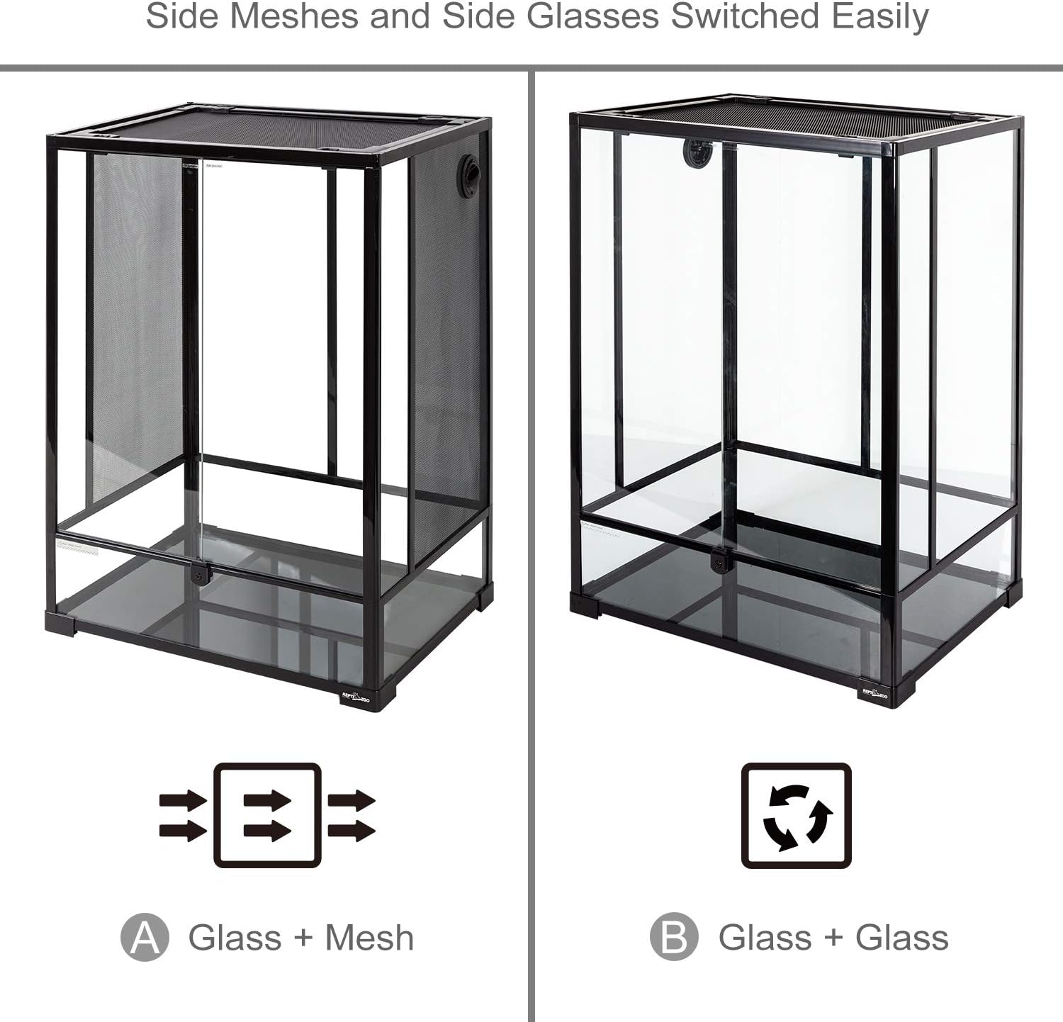 REPTI ZOO 24" x 18" x 36" Reptile Tall Glass Terrarium Rainforest Habitat Double Hinge Door with Screen Ventilation 67 Gallon Reptile Terrarium Easy Assembly