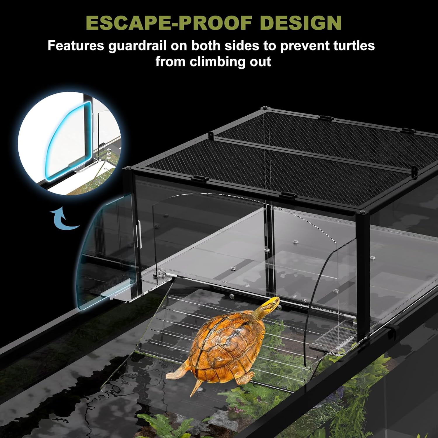 XXL Turtle Basking Platform for Aquatic Turtles, Extra Extra Large for over 180 Gallon Tank, Fits 23-29'' Wide Aquarium, Acrylic Turtle Topper &Dock Tank Accessories, Non-Slip Ramp&Escape-Proof Design