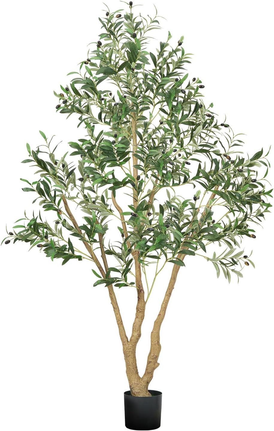 VEVOR 6FT Artificial Olive Tree with Black Pot, Tall Fake Tree with Natural Wood Trunk & Realistic Green Leaves and Fruits, Indoor Faux Plant for Home, Office, Living Room, Corner Decor