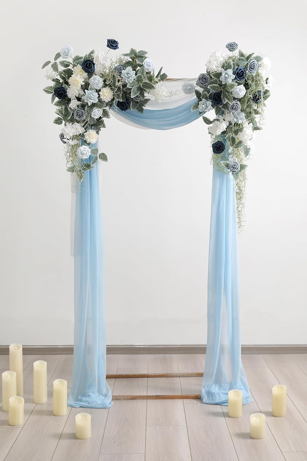 Blue Artificial Flowers Combo Box Set Gradient Color Flower Leaf with Stems for DIY Wedding Bouquets Centerpieces Baby Shower Party Home Decorations