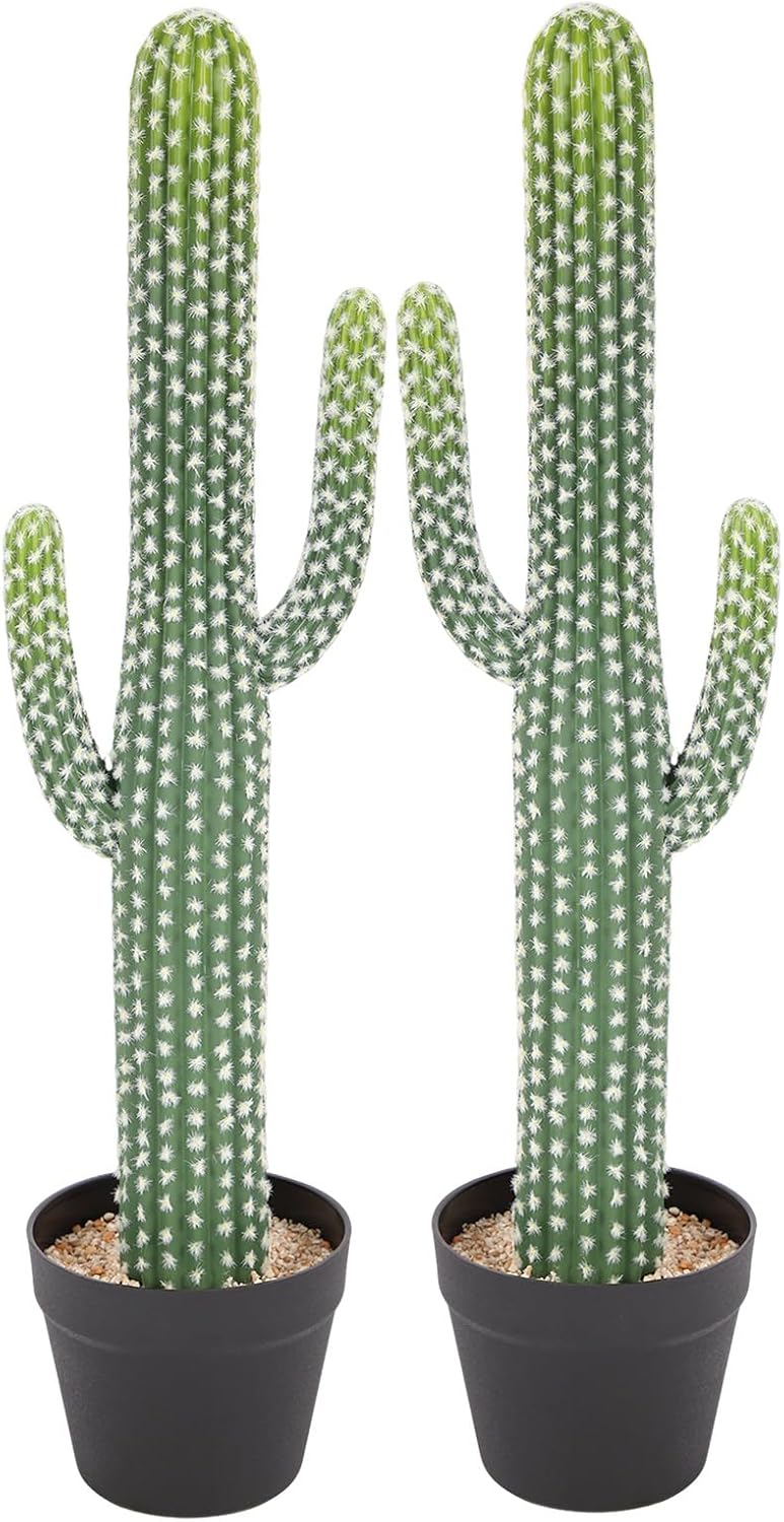 bellacat 30in UV Resistant Fake Cactus, Realistic Faux Cactus Plants Indoor with Black Pot, Artificial Cacti for Table Living Room Porch Office Indoor & Outdoor Decor, 2 Pack