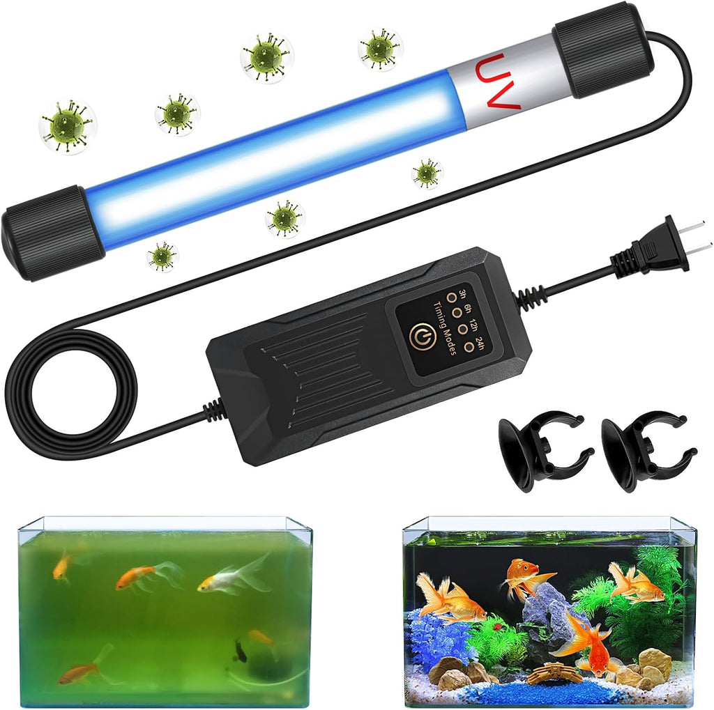 Aquarium Clean Light,13W Aquarium Algae Bloom Clean Light with Timer,Submersible Waterproof Lamp for Fish Tank Pond，Water Clean Green Clear Waterproof Clean Lamp for Sump Swim Pool, Black