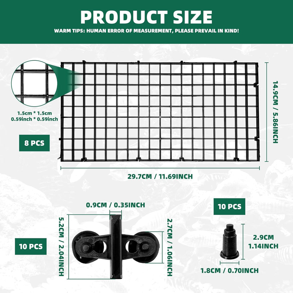 soujkooy 8Pcs Fish Tank Divider, 5.9x11.8in/15X30cm Aquarium Filter Bottom Divider Plastic Grid Tray Egg Crate, Fish Tank Bottom Isolation with 10 Sucker Clips and Bracket Ties