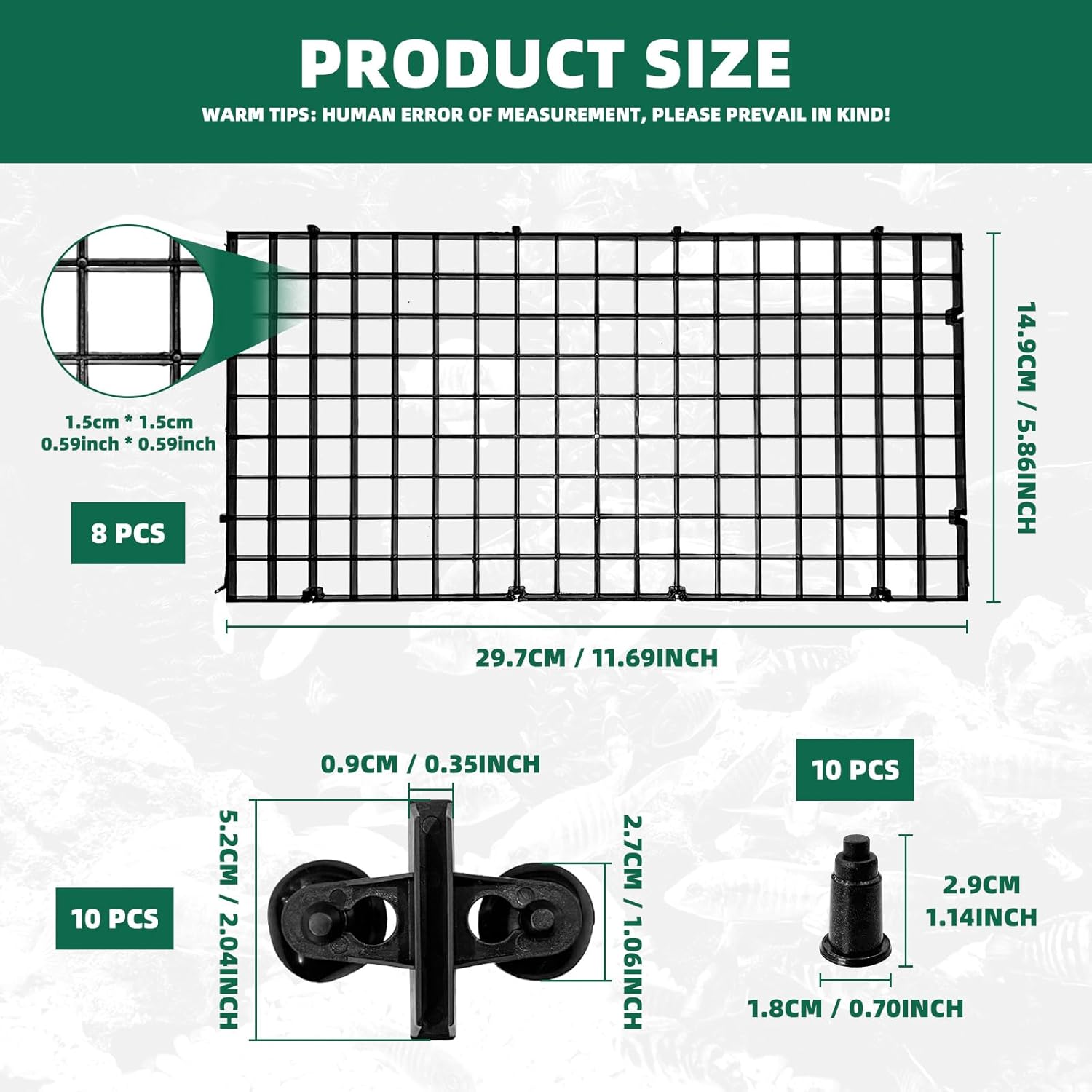 soujkooy 8Pcs Fish Tank Divider, 5.9x11.8in/15X30cm Aquarium Filter Bottom Divider Plastic Grid Tray Egg Crate, Fish Tank Bottom Isolation with 10 Sucker Clips and Bracket Ties