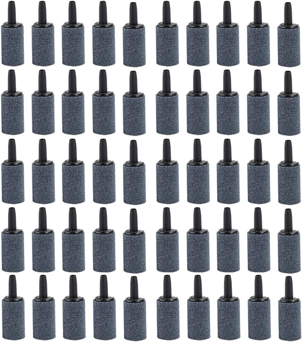 50 Pack 1 Inch Aquarium Air Stone, Cylinder Bubble Aerator Diffuser Fish Tank Bubbler Pump Accessories Aerator Stones for Hydroponics Grey (50 Pack)