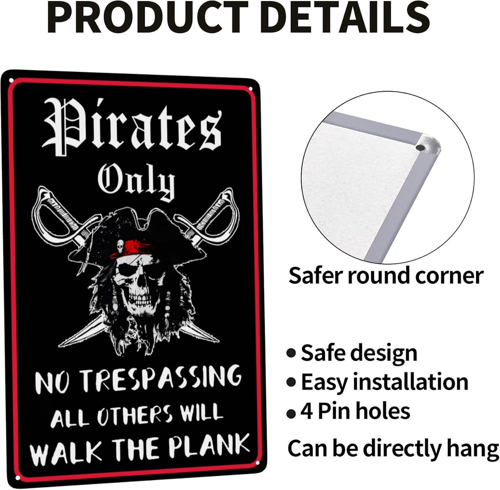 Pirate Theme Wall Decor Metal Sign - Pirates Only All Others Will Walk The Plank 12x8 Inches