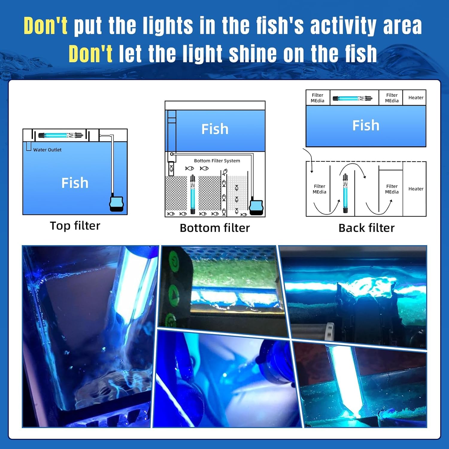 2 Pack 7W 8 Inch Aquarium UV Light for 20-100 Gallon Fish Tank Aquarium Light