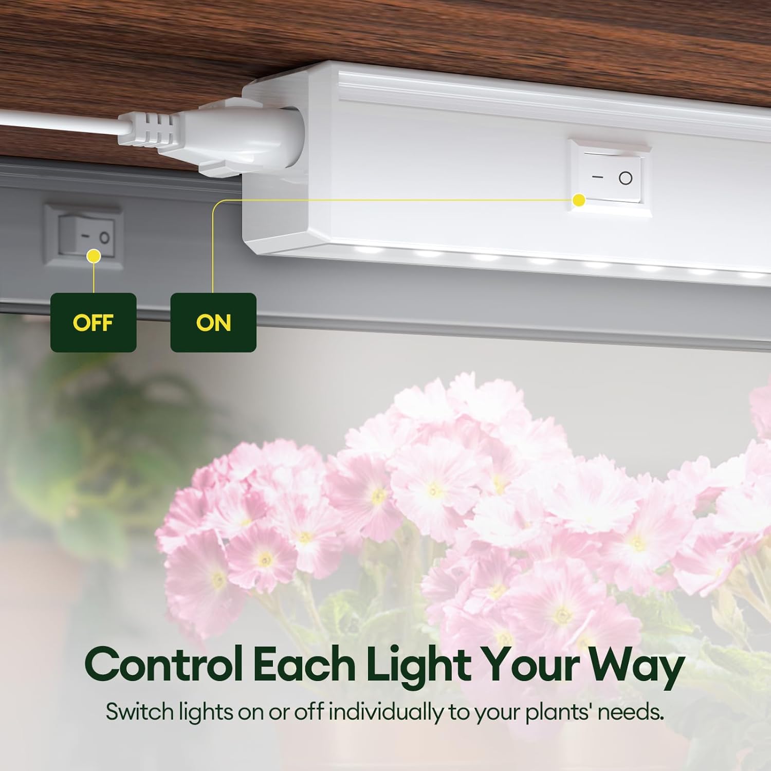Grow Lights for Indoor Plants 1FT, Sun-Like Full Spectrum 5000K Grow Light, 28W(4 x 7W), T5 LED Grow Light Strips for Indoor Plants and Flowers, High PPFD, Linkable, White, 4-Pack