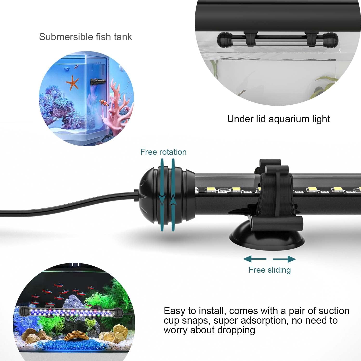 SEAOURA Led Aquarium Light with Timer, Submersible Aquarium Plant Light, Fish Tank Light with Auto On/Off, 3 Lighting Modes, Adjustable Brightness (15 inch for 16-27inch Planted Tank), 9W
